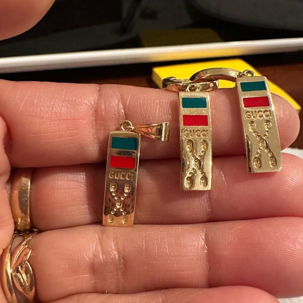 18K Real Gold Earrings and Pendant Set